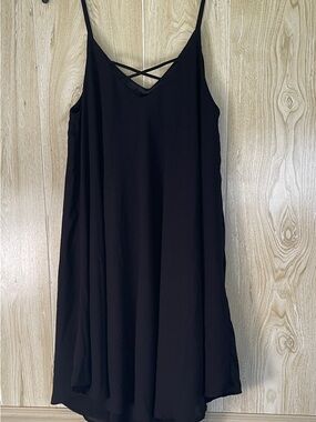 Women’s Zara Black Chiffon Layered Hi-Low Slip Dress with Crisscross Detail
